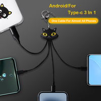 Chat noir allumer le câble de chargeur 3A Micro Type C cordon de téléphone portable 3 en 1 câble de données de charge pour iPhone