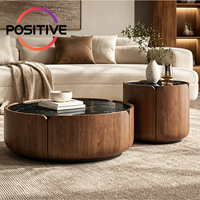 Table basse ronde avec tiroir de rangement, pierre microcristalline, design moderne de luxe, meubles de salon du milieu du siècle, OEM ODM