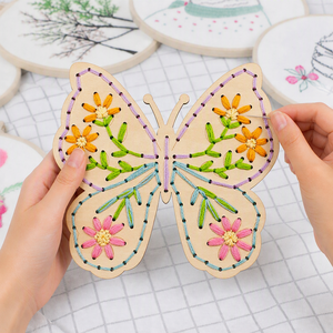 DIY Wood Embroidery <b>Kits</b> Personalized Wood Slice Embroidery Set with Wooden Animal Designs Beginner Home Decor Craft Gift - Product Image 1