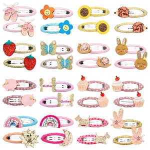 กิ๊บติดผมเด็กทำมือจากผ้า ลายการ์ตูนสัตว์ ผลไม้ ประดับเลื่อมรูปหยดน้ำ น่ารักสไตล์คาวาอี้ แบบเปิดปิดได้ ขายส่งเป็นคู่ - Product Image 5