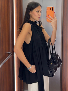 <strong>Black</strong> Halter <strong>Top</strong> Women's 2026 Spring Summer New Loose <strong>off</strong> <strong>Shoulder</strong> Long Sleeveless <strong>Top</strong> with Floating Straps - Product Image 5
