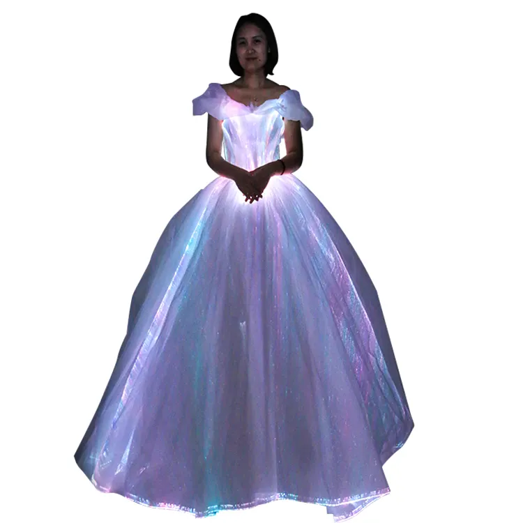 Las mujeres últimos diseños de boda, de fiesta de noche vestido largo vestido de noche de las señoras fiesta bola LED luminoso vestido