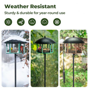 Jh-Mech Vogelhuisje Stand 2 Vogelhuisjes Vogels Van Alle Maten Grote Zaadcapaciteit Smeedijzeren Vogelvoederstands - Product Image 4