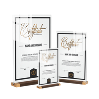 Support de menu en acrylique transparent A4 A5 personnalisé OEM d'usine, présentoir incliné en forme de T avec base en bois, à faire soi-même