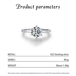 Anillo de compromiso clásico con diamante de talla brillante redonda para mujer, plata S925 con baño de rodio y engaste de garras. - Product Image 6