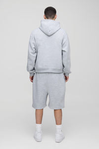 Set di Shorts con Logo personalizzato personalizzato grigio abbigliamento sportivo con cappuccio da uomo in cotone <span class=keywords><strong>tuta</strong></span> da Jogger 2 pezzi Set di <span class=keywords><strong>pantaloncini</strong></span> e felpa con cappuccio da uomo - Product Image 4