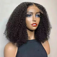 Perruques en cheveux humains bruts cambodgiens bouclés crépus, Lace Frontal, courtes, noires, style bob, avec closure, type afro, pour femmes noires