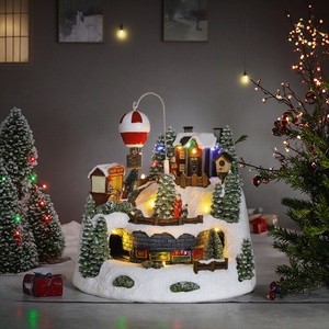 Décoration <span class=keywords><strong>de</strong></span> village <span class=keywords><strong>de</strong></span> Noël lumineuse avec montgolfière et train animé, alimentée par piles, pour table, idéale comme cadeau <span class=keywords><strong>de</strong></span> fêtes - Product Image 4