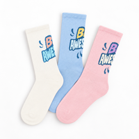 Chaussettes blanches personnalisées avec impression de texte bleu et rose, créez votre propre design, n'importe quelle couleur et ajoutez votre logo