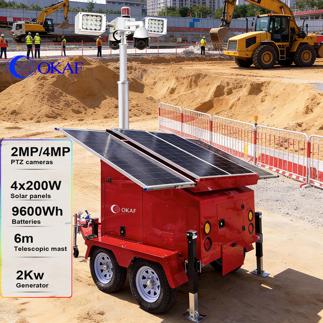Off-Grid Mobile Security Trailer Hybrid Solar Generator and Battery Backup Mobile Surveillance Solution Portable Light Tower