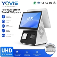 Terminal de point de vente tactile à double écran de 15,6 pouces, système d'exploitation Android, stockage 64 Go/128 Go/256 Go, système de caisse pour la vente au détail, montable au sol/mur