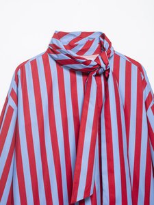 TAOP&ZA 2026 Nuova Collezione Estiva <span class=keywords><strong>Camicia</strong></span> da Donna Casual a Maniche Lunghe con Collo Alto, Vestibilità Morbida, Effetto Snellente, con Fiocco e Motivo a Righe 2390116 - Product Image 3