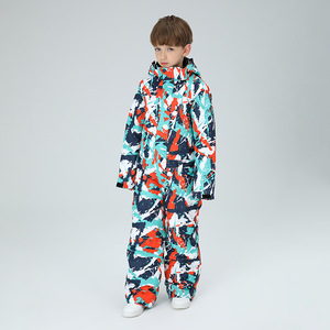 Conjunto de traje de esquí de una pieza Cálido impermeable a prueba de viento para niños, chaqueta térmica, pantalones, cremallera estampada para niños y niñas, equipo de esquí al aire libre - Product Image 3