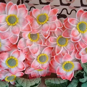 1 adet tığ yapay Lotus çiçek el dokuma simülasyon çiçekler Diy iplik dokuma ev yapımı tığ buket ev dekorasyon
