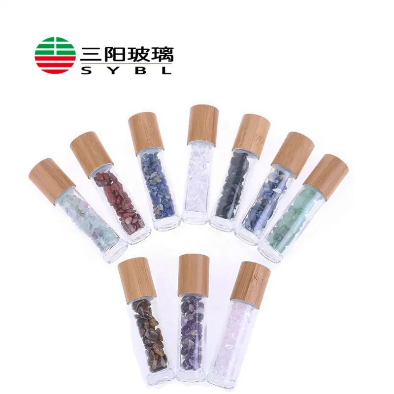 10ml bottle suitable for essential oils natural crystal gemstone clear glass roller bottles bamboo caps  thick glass bottle