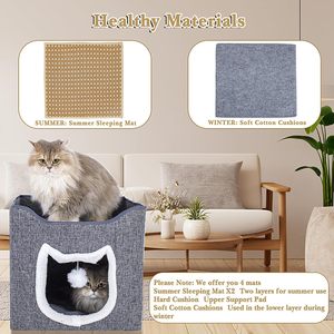 Customizable Modern Solid Eco-Friendly Cat <b>Bed</b> Double Layer Warm Semi-Closed Detachable Washable Foldable Pet Tunnel Cave Square - Product Image 3