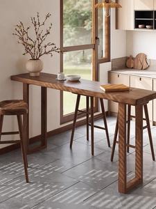 無垢材ハイフットバーテーブルチェアセット ウォールナットカラー モダンデザイン 耐久性 エコフレンドリー ホームバー リビングルーム 狭い壁用 - Product Image 2
