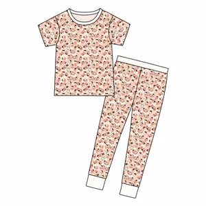 Özel baskılar 95% bambu % 5% Spandex çocuk bebek yürümeye başlayan kısa kollu pantolon iki parçalı pijama giyim setleri çocuk kıyafeti Pjs