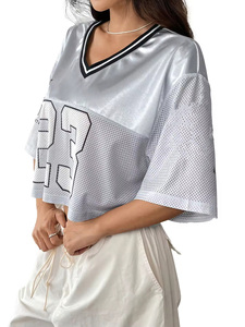 Camiseta de fútbol de malla vintage, estilo jersey de animadora, oversize, corta, holgada, personalizada para fans de grupos femeninos de conciertos, tipo baby tee de moda. - Product Image 2