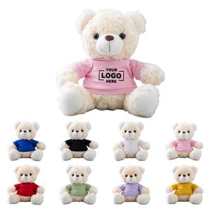 Custom Promotional Stuffed Plush Animals Toys Personalized Text Logo Image Design Seated Style Stuffed Plush Beat With T-shirt - Product Image 1