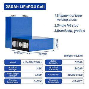 热销<span class=keywords><strong>3.2V</strong></span> 280AH固态磷酸铁锂（LiFePO4）电池，10000次循环，欧盟库存级，适用于家庭储能，-20C至60C稳定运行 - Product Image 4