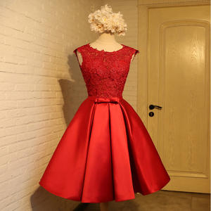 Breve lunghezza una linea o-collo abito da sera abito da sera in pizzo raso abiti da <span class=keywords><strong>damigella</strong></span> per il <span class=keywords><strong>matrimonio</strong></span> - Product Image 6