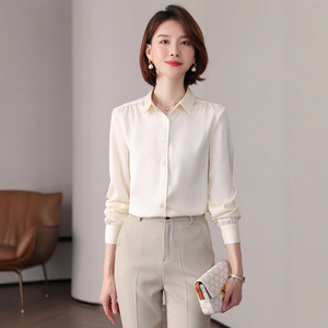 Women Solid Color Long Sleeve Shirt With Pleated Design Professional Hotel Uniform Top Slim Fit For Workwear - Product Image 1