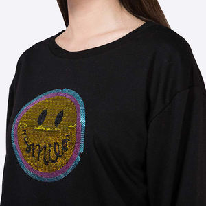 Polaire paillettes <span class=keywords><strong>brillant</strong></span> <span class=keywords><strong>noir</strong></span> côtelé <span class=keywords><strong>pull</strong></span> à col rond sourire frange automne hiver Logo chandails sweat personnalisé <span class=keywords><strong>pull</strong></span> à capuche - Product Image 2