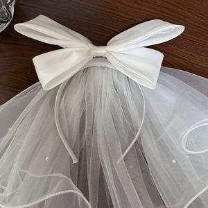 Voile de mariée court en maille ivoire avec nœud W073003, accessoire de coiffure pour la tête de la mariée - Product Image 3