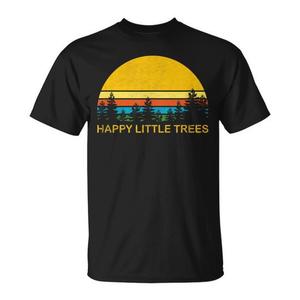 Camiseta Vintage Happy Little Trees Unisex Talla Mediana para Adultos Diseño Retro Estampado Gráfico Atardecer en el Bosque - Product Image 1