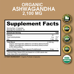 OEM logotipo personalizado certificado HALAL 2100mg Ashwagandha KSM 66 raíz Extracto de hierbas cápsula Natural puro orgánico adultos adolescentes - Product Image 2
