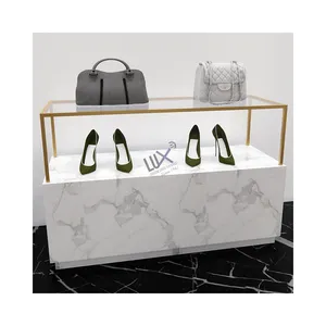 LUX Customized Factory Custom Ladies Clothes Display Design Garment Store With Gold Display Rack For Shoe And Bag