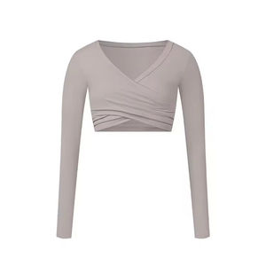 Top Corto de Yoga y Pilates con Logotipo Personalizado, Cuello en V, Elástico, Ajustado, Manga Larga, para <span class=keywords><strong>Mujer</strong></span>, Venta al Por Mayor, Lujoso y Moderno - Product Image 6