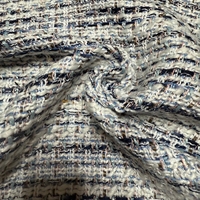 Tela Tweed Azul y Blanca Ecológica de 413 g/m², 100% Poliéster, con Hilo Metálico Dorado para Abrigos de Invierno de Lujo, SDD-10328