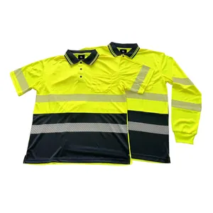 Long Sleeve/Short Sleeve High Visibility Safety T-shirt EN ISO 20471 / ANSI Class 2 Reflective Black Yellow Orange T-shirt