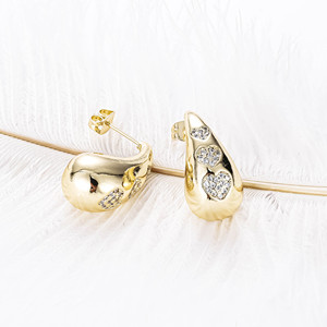 Wholesale Jewelry Arete Con Forma De <strong>Gota</strong> 14k Gold Plated Hot Sale Women Crystal clear Heart Zircon Water Drop Stud Earring - Product Image 1