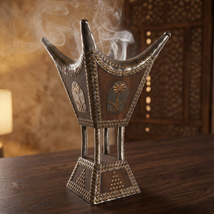 Wooden Metal Incense Burner Saudi Emblem Mabkhara <b>Oud</b> <b>Bakhoor</b> Censer Traditional Arabian Tabletop Home Fragrance - Product Image 3