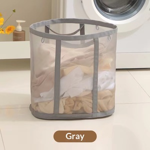 Factory-direct Large-capacity Nylon Mesh Laundry <b>Basket</b> Drains Quicklyfoldable Wall-mountable New Chinese Style <b>for</b> <b>Bathroom</b>. - Product Image 1