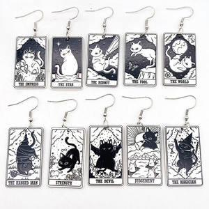 ファッションスクエアシェイプ漫画タロットカードアクリルイヤリングハロウィーン猫パターンイヤリングギフト用 - Product Image 1