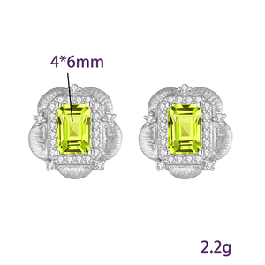 Boucles d'oreilles Vintage en argent 925 plaqué or, motif fleur brossée, 4x6mm, pierre naturelle rectangulaire, bijoux haut de gamme pour femmes - Product Image 6
