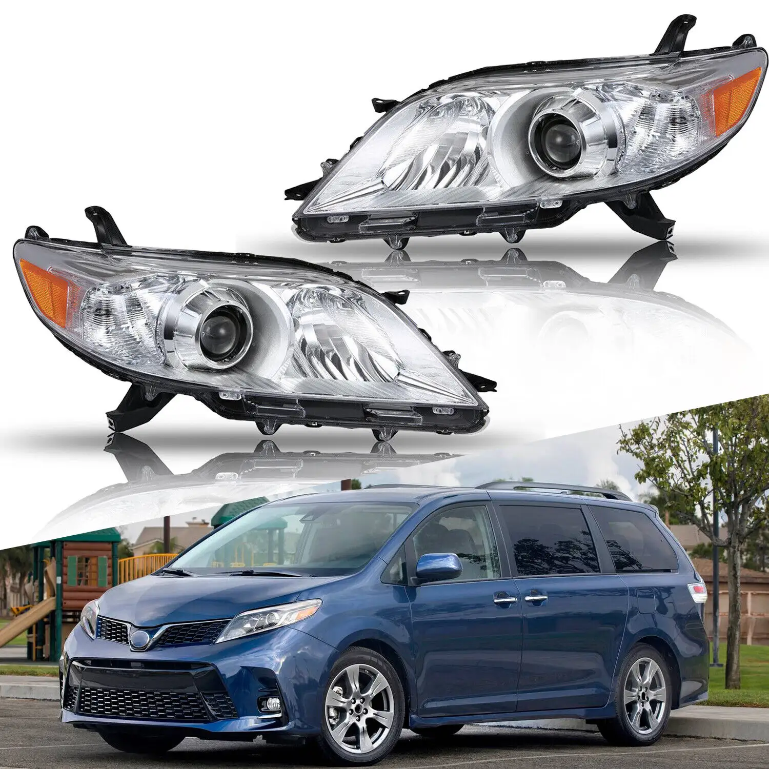 Fabricante OEM auto lâmpada de cabeça para 2011-2020 Toyota Sienna halogênio âmbar faróis projetores de carro esquerdo + direito farol do carro