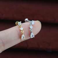 F136 Titanium Stainless Steel Unisex Zircon Stud Earrings Flat-Back Ear Bone Chain Rhombus-Shaped Zircon Extendable Piercing