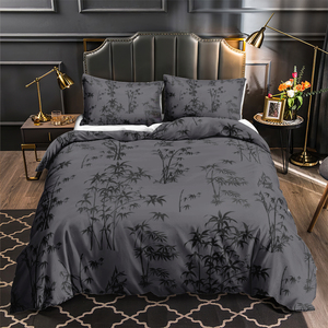 3pcs Luxury <strong>Bamboo</strong> Leaf Print Design Queen Bedding Set Bed Room 300TC 100% Pure Cotton Duvet Cover Set - Product Image 6