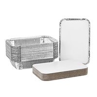 Barquette de cuisson rectangulaire en aluminium avec couvercle PE, résistante au four, écologique, de qualité alimentaire, jetable, pour pizza, charcuterie, fruits de mer, hamburger