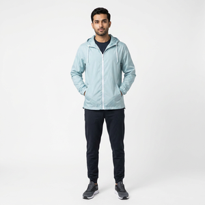 Veste coupe-vent en toile imperméable légère et respirante avec col montant pour hommes pour les activités de plein air, jogging, trekking, camping - Product Image 1