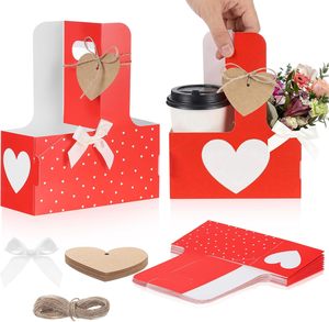 ที่ใส่แก้วน้ำแบบใช้แล้วทิ้งรูปหัวใจ 2 ใบ พร้อมหูหิ้ว สำหรับวันแม่ ที่ห่อแก้วรูปหัวใจ สำหรับของขวัญวันแม่ ของขวัญงานแต่งงาน สีแดง - Product Image 1