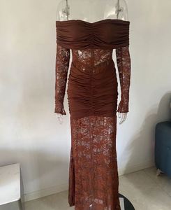 Drop Shipping di alta qualità <span class=keywords><strong>abito</strong></span> in <span class=keywords><strong>pizzo</strong></span> a manica lunga a due colori da donna vestito aderente in Maxi <span class=keywords><strong>abito</strong></span> da festa per le vacanze - Product Image 4