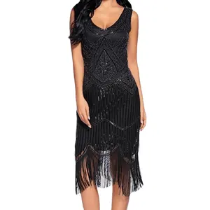 Ukuran XS-4XL Wanita 1920S Vintage Flapper Jurk Roaring 20S Great Gatsby Jurk Vestidos