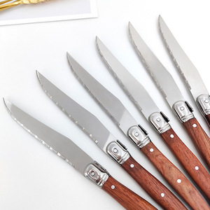 Cuchillo para queso con puntas, cortador de pizza, cuchillos para carne con hoja afilada, herramientas para queso de acero inoxidable de alta gama con mango de madera roja - Product Image 2