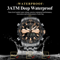Jam Tangan Pria Poedagar E122 Layar LED Digital Kronograf Baja Tahan Karat Alarm Bercahaya Tahan Air 3ATM Penjualan Langsung Pabrik Reloj